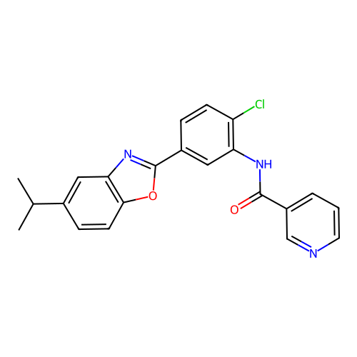 N-{2-chloro-5-[5-(propan-2-yl)-1,3-benzoxazol-2-yl]phenyl}pyridine-3-carboxamide structure