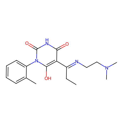 5-[1-(2-dimethylaminoethylamino)propylidene]-1-(2-methylphenyl)-1,3-diazinane-2,4,6-trione structure