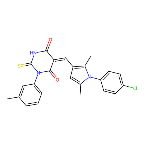 (Z)-5-((1-(4-chlorophenyl)-2,5-dimethyl-1H-pyrrol-3-yl)methylene)-2-thioxo-1-(m-tolyl)dihydropyrimidine-4,6(1H,5H)-dione structure