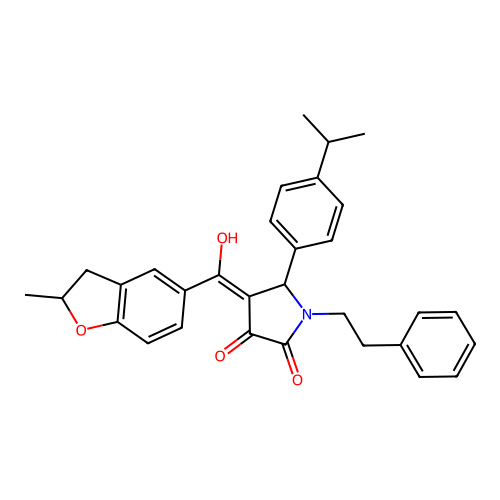 (4E)-4-[hydroxy(2-methyl-2,3-dihydro-1-benzofuran-5-yl)methylidene]-1-(2-phenylethyl)-5-[4-(propan-2-yl)phenyl]pyrrolidine-2,3-dione structure
