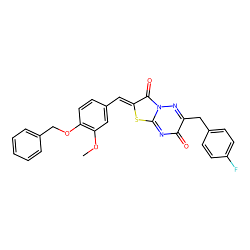 (Z)-2-(4-(benzyloxy)-3-methoxybenzylidene)-6-(4-fluorobenzyl)-2H-thiazolo[3,2-b][1,2,4]triazine-3,7-dione structure