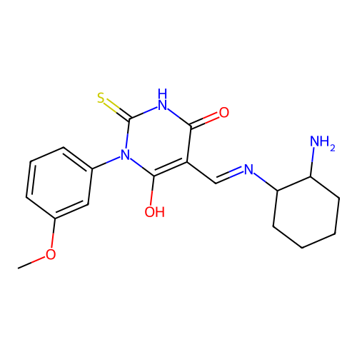 (5E)-5-{[(2-aminocyclohexyl)amino]methylidene}-1-(3-methoxyphenyl)-2-sulfanylpyrimidine-4,6(1H,5H)-dione structure