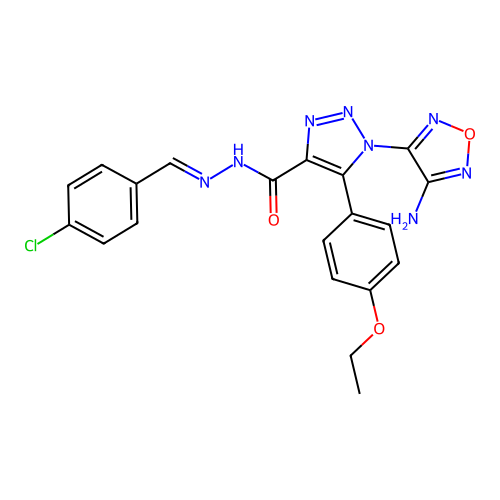 (E)-1-(4-amino-1,2,5-oxadiazol-3-yl)-N'-(4-chlorobenzylidene)-5-(4-ethoxyphenyl)-1H-1,2,3-triazole-4-carbohydrazide structure