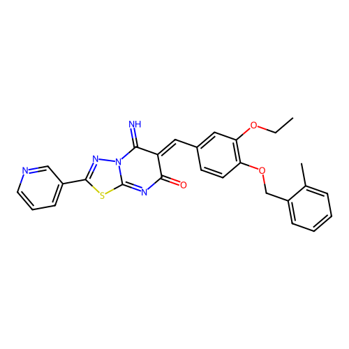(6Z)-6-[[3-ethoxy-4-[(2-methylphenyl)methoxy]phenyl]methylidene]-5-imino-2-pyridin-3-yl-[1,3,4]thiadiazolo[3,2-a]pyrimidin-7-one structure