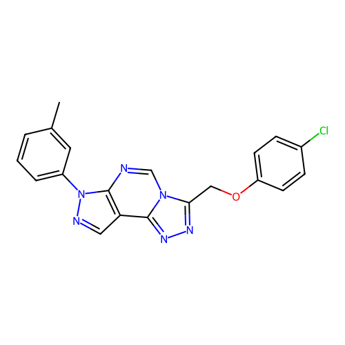 3-[(4-chlorophenoxy)methyl]-7-(3-methylphenyl)-7H-pyrazolo[4,3-e][1,2,4]triazolo[4,3-c]pyrimidine structure