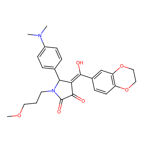 (4E)-4-[2,3-dihydro-1,4-benzodioxin-6-yl(hydroxy)methylidene]-5-(4-dimethylaminophenyl)-1-(3-methoxypropyl)pyrrolidine-2,3-dione structure