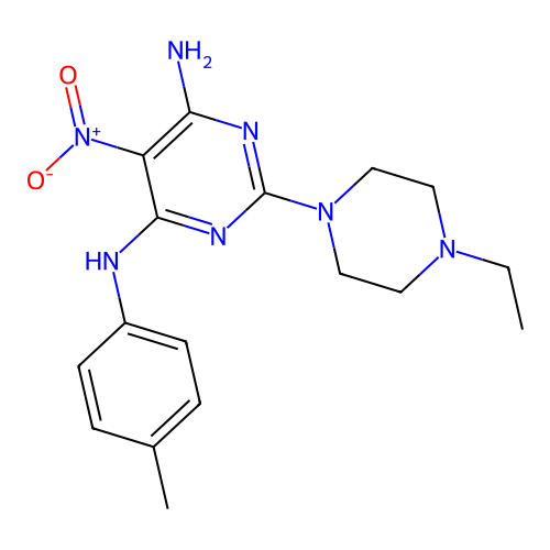 2-(4-Ethyl-piperazin-1-yl)-5-nitro-N-p-tolyl-pyrimidine-4,6-diamine structure