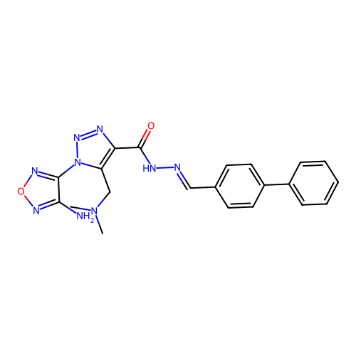 (E)-N'-([1,1'-biphenyl]-4-ylmethylene)-1-(4-amino-1,2,5-oxadiazol-3-yl)-5-((dimethylamino)methyl)-1H-1,2,3-triazole-4-carbohydrazide structure