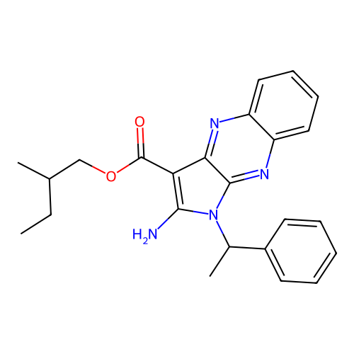 2-methylbutyl 2-amino-1-(1-phenylethyl)-1H-pyrrolo[2,3-b]quinoxaline-3-carboxylate structure