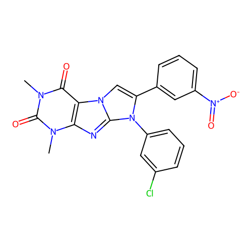 8-(3-chlorophenyl)-1,3-dimethyl-7-(3-nitrophenyl)-1H-imidazo[2,1-f]purine-2,4(3H,8H)-dione structure