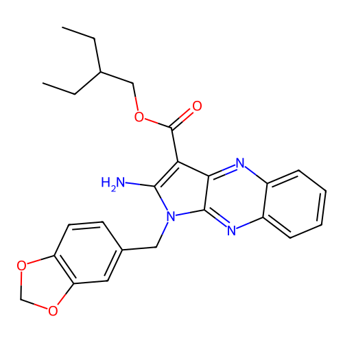 2-ethylbutyl 2-amino-1-(1,3-benzodioxol-5-ylmethyl)pyrrolo[3,2-b]quinoxaline-3-carboxylate structure