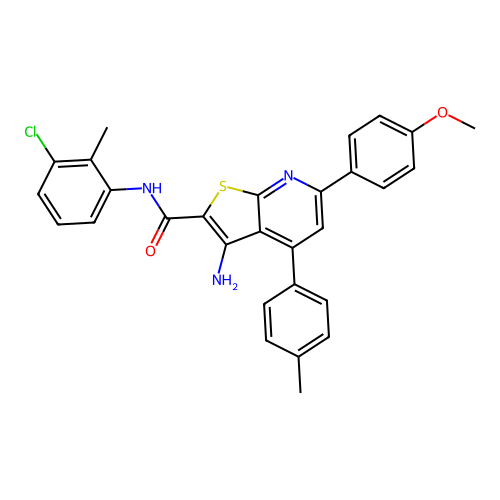 3-amino-N-(3-chloro-2-methylphenyl)-6-(4-methoxyphenyl)-4-(4-methylphenyl)thieno[2,3-b]pyridine-2-carboxamide structure