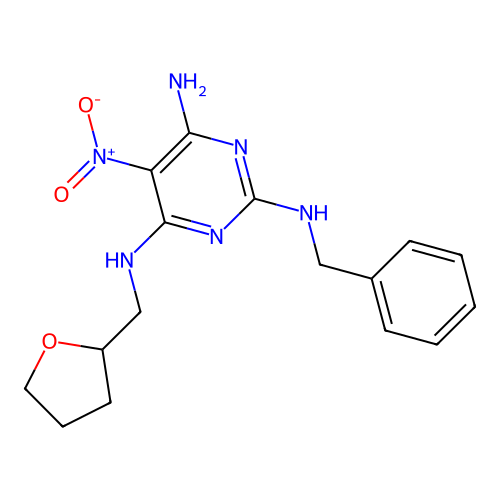{6-Amino-5-nitro-2-[benzylamino]pyrimidin-4-yl}(oxolan-2-ylmethyl)amine structure