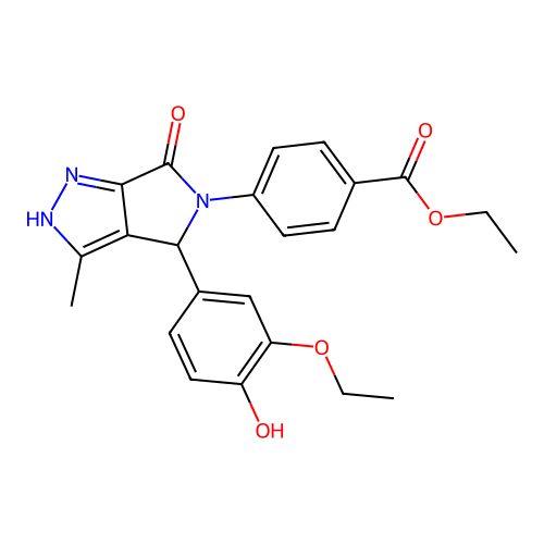 ethyl 4-(4-(3-ethoxy-4-hydroxyphenyl)-3-methyl-6-oxopyrrolo[3,4-c]pyrazol-5(1H,4H,6H)-yl)benzoate structure