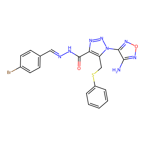 (E)-1-(4-amino-1,2,5-oxadiazol-3-yl)-N'-(4-bromobenzylidene)-5-((phenylthio)methyl)-1H-1,2,3-triazole-4-carbohydrazide structure
