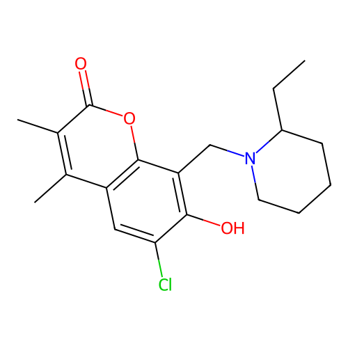 6-chloro-8-[(2-ethylpiperidino)methyl]-7-hydroxy-3,4-dimethyl-2H-chromen-2-one structure