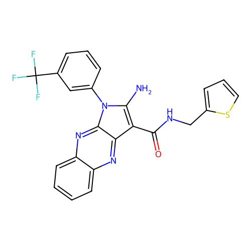 2-amino-N-(thiophen-2-ylmethyl)-1-(3-(trifluoromethyl)phenyl)-1H-pyrrolo[2,3-b]quinoxaline-3-carboxamide structure