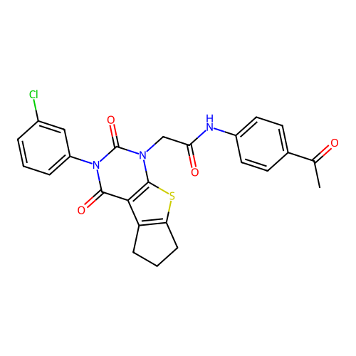 N-(4-acetylphenyl)-2-(3-(3-chlorophenyl)-2,4-dioxo-2,3,4,5,6,7-hexahydro-1H-cyclopenta[4,5]thieno[2,3-d]pyrimidin-1-yl)acetamide structure