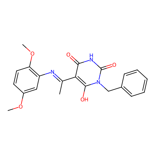 (Z)-1-benzyl-5-(1-((2,5-dimethoxyphenyl)amino)ethylidene)pyrimidine-2,4,6(1H,3H,5H)-trione structure