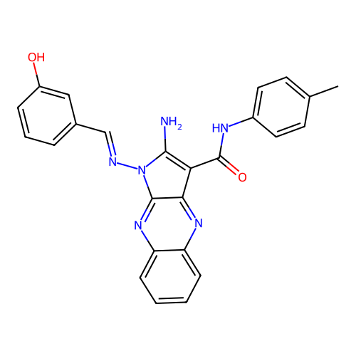 (E)-2-amino-1-((3-hydroxybenzylidene)amino)-N-(p-tolyl)-1H-pyrrolo[2,3-b]quinoxaline-3-carboxamide structure