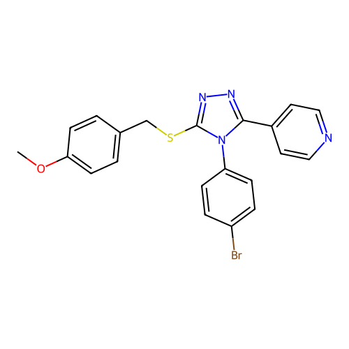 4-[4-(4-bromophenyl)-5-[(4-methoxyphenyl)methylsulfanyl]-1,2,4-triazol-3-yl]pyridine structure