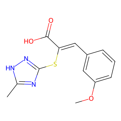 (2Z)-3-(3-methoxyphenyl)-2-[(5-methyl-4H-1,2,4-triazol-3-yl)sulfanyl]prop-2-enoic acid structure