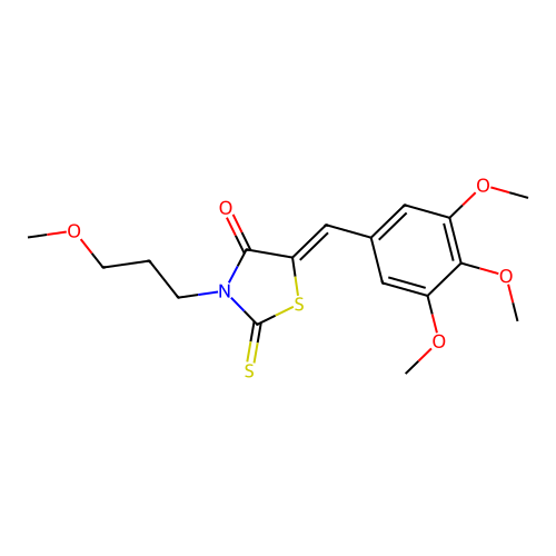 (5Z)-3-(3-methoxypropyl)-2-thioxo-5-(3,4,5-trimethoxybenzylidene)-1,3-thiazolidin-4-one structure