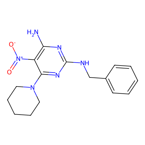N2-benzyl-5-nitro-6-(piperidin-1-yl)pyrimidine-2,4-diamine structure