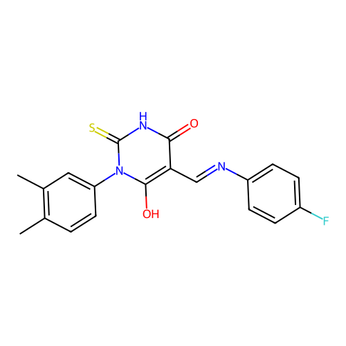 (5E)-1-(3,4-dimethylphenyl)-5-[(4-fluoroanilino)methylidene]-2-sulfanylidene-1,3-diazinane-4,6-dione structure