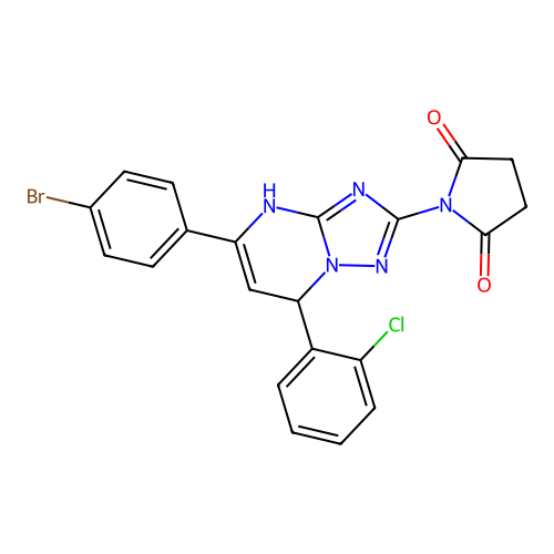 1-(5-(4-bromophenyl)-7-(2-chlorophenyl)-4,7-dihydro-[1,2,4]triazolo[1,5-a]pyrimidin-2-yl)pyrrolidine-2,5-dione structure
