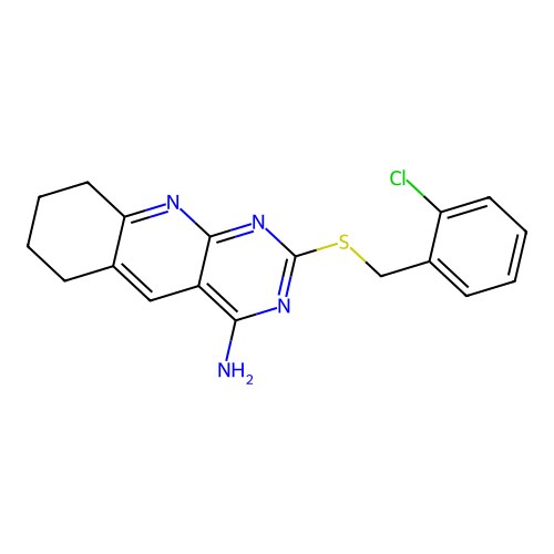 2-((2-Chlorobenzyl)thio)-6,7,8,9-tetrahydropyrimido[4,5-b]quinolin-4-amine structure