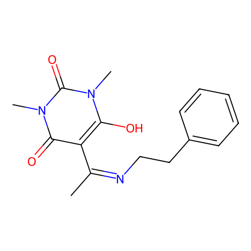 1,3-Dimethyl-5-(1-phenethylamino-ethylidene)-pyrimidine-2,4,6-trione structure