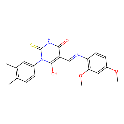(5Z)-5-[(2,4-dimethoxyanilino)methylidene]-1-(3,4-dimethylphenyl)-2-sulfanylidene-1,3-diazinane-4,6-dione structure