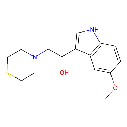 1-(5-methoxy-1H-indol-3-yl)-2-(thiomorpholin-4-yl)ethanol structure
