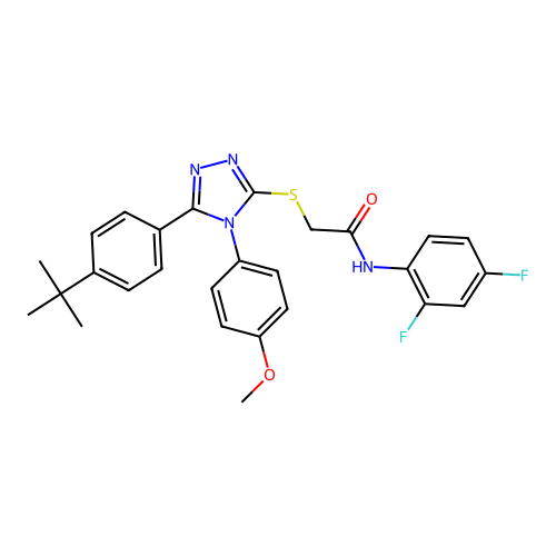 2-((5-(4-(tert-butyl)phenyl)-4-(4-methoxyphenyl)-4H-1,2,4-triazol-3-yl)thio)-N-(2,4-difluorophenyl)acetamide structure