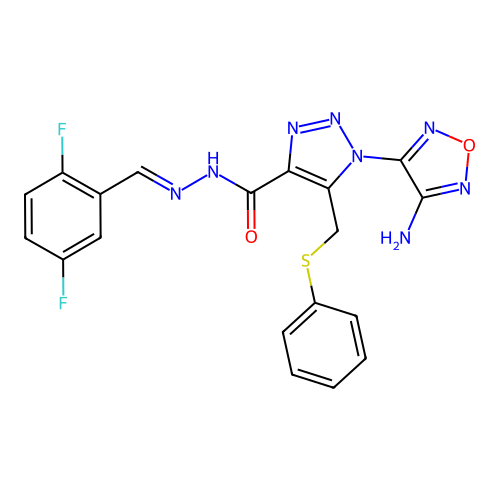 (E)-1-(4-amino-1,2,5-oxadiazol-3-yl)-N'-(2,5-difluorobenzylidene)-5-((phenylthio)methyl)-1H-1,2,3-triazole-4-carbohydrazide structure