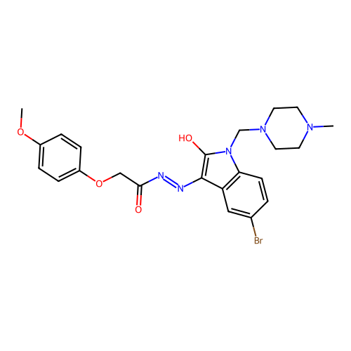 (Z)-N'-(5-bromo-1-((4-methylpiperazin-1-yl)methyl)-2-oxoindolin-3-ylidene)-2-(4-methoxyphenoxy)acetohydrazide structure