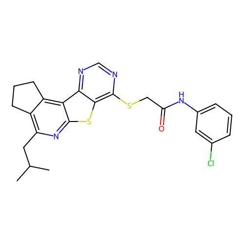 N-(3-chlorophenyl)-2-((4-isobutyl-2,3-dihydro-1H-cyclopenta[4',5']pyrido[3',2':4,5]thieno[3,2-d]pyrimidin-7-yl)thio)acetamide structure