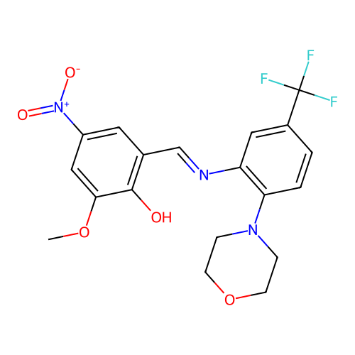 2-methoxy-6-[(E)-{[2-(morpholin-4-yl)-5-(trifluoromethyl)phenyl]imino}methyl]-4-nitrophenol structure