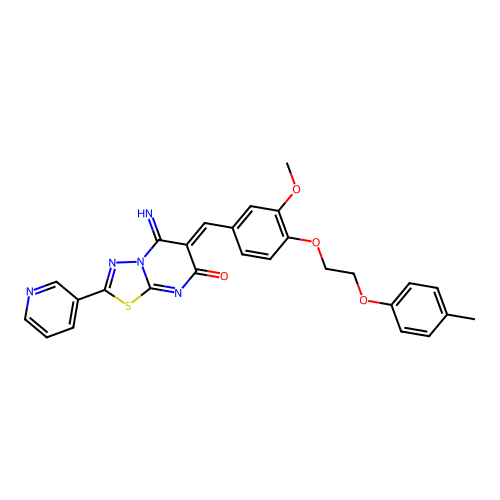 (6Z)-5-imino-6-[[3-methoxy-4-[2-(4-methylphenoxy)ethoxy]phenyl]methylidene]-2-pyridin-3-yl-[1,3,4]thiadiazolo[3,2-a]pyrimidin-7-one structure