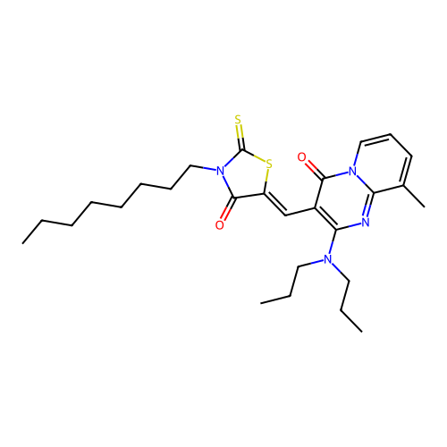 2-(dipropylamino)-9-methyl-3-[(Z)-(3-octyl-4-oxo-2-thioxo-1,3-thiazolidin-5-ylidene)methyl]-4H-pyrido[1,2-a]pyrimidin-4-one structure