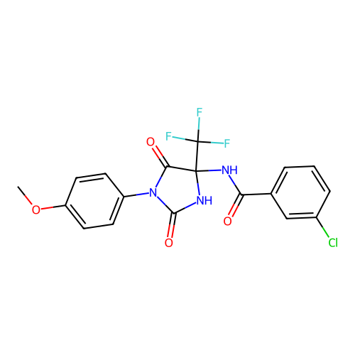 3-chloro-N-[1-(4-methoxyphenyl)-2,5-dioxo-4-(trifluoromethyl)imidazolidin-4-yl]benzamide structure
