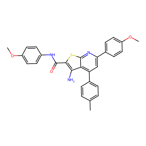 3-amino-N,6-bis(4-methoxyphenyl)-4-(4-methylphenyl)thieno[2,3-b]pyridine-2-carboxamide structure