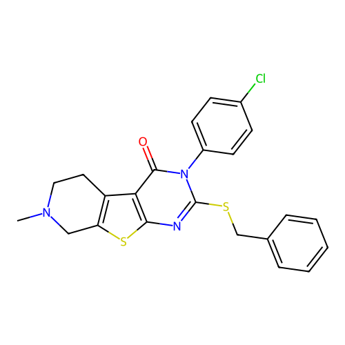2-(benzylsulfanyl)-3-(4-chlorophenyl)-7-methyl-5,6,7,8-tetrahydropyrido[4',3':4,5]thieno[2,3-d]pyrimidin-4(3H)-one structure