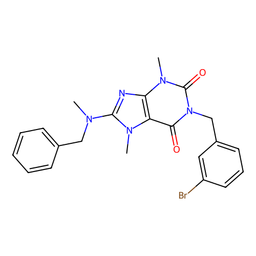 8-(benzyl(methyl)amino)-1-(3-bromobenzyl)-3,7-dimethyl-1H-purine-2,6(3H,7H)-dione structure