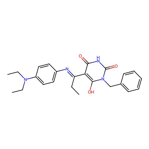 (5E)-1-benzyl-5-[1-[4-(diethylamino)anilino]propylidene]-1,3-diazinane-2,4,6-trione structure