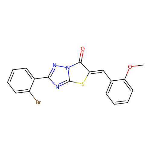 (Z)-2-(2-bromophenyl)-5-(2-methoxybenzylidene)thiazolo[3,2-b][1,2,4]triazol-6(5H)-one structure