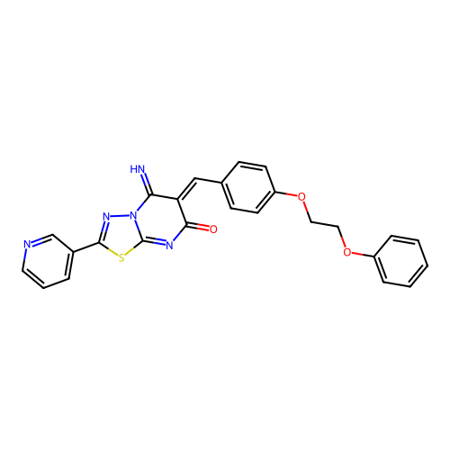 (6Z)-5-imino-6-[[4-(2-phenoxyethoxy)phenyl]methylidene]-2-pyridin-3-yl-[1,3,4]thiadiazolo[3,2-a]pyrimidin-7-one structure