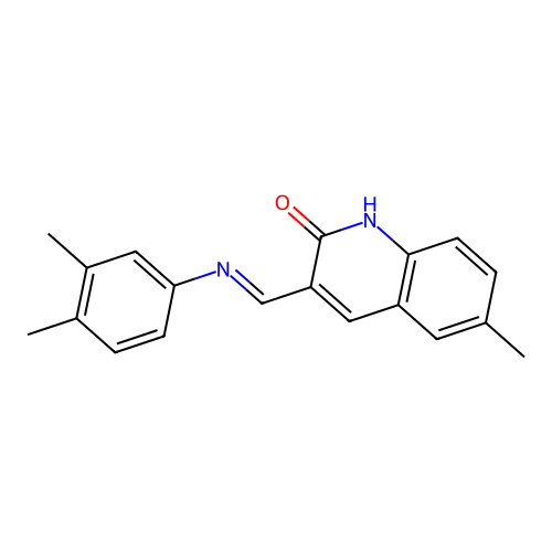 (E)-3-(((3,4-dimethylphenyl)imino)methyl)-6-methylquinolin-2-ol structure