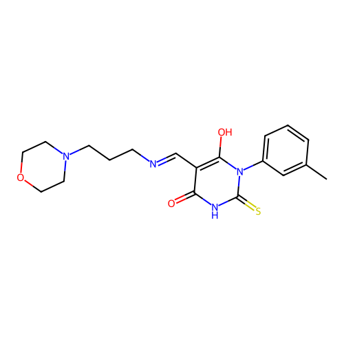 (5E)-1-(3-methylphenyl)-5-({[3-(morpholin-4-yl)propyl]amino}methylidene)-2-sulfanylpyrimidine-4,6(1H,5H)-dione structure